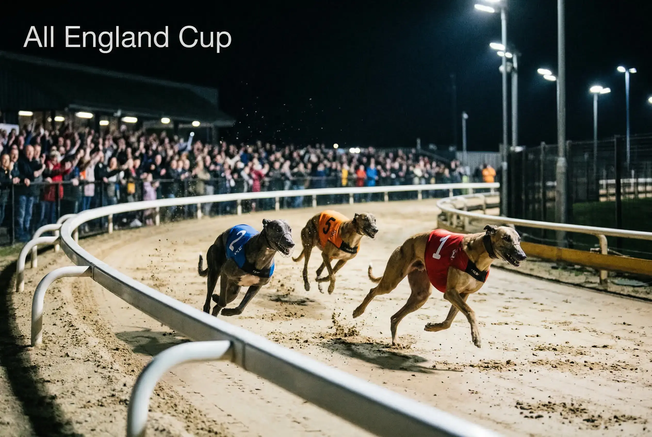 Greyhounds racing at the All England Cup final night at Newcastle Brough Park