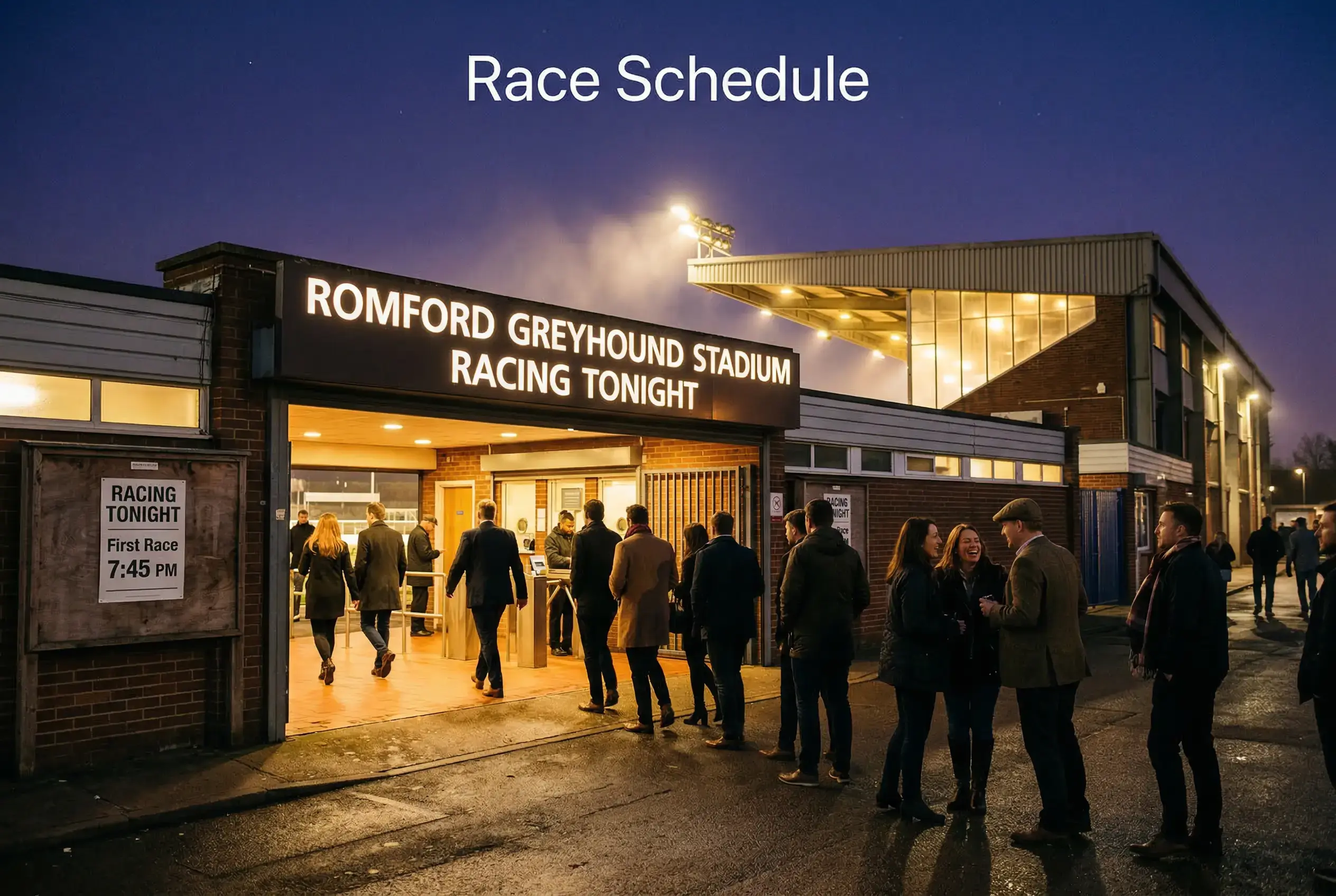 Newcastle greyhound stadium lit up for an evening race meeting at Brough Park