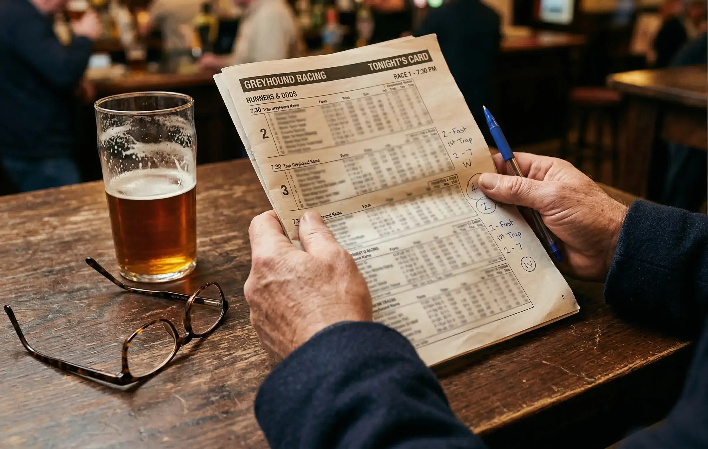 Greyhound racecard with form figures and race details at Newcastle